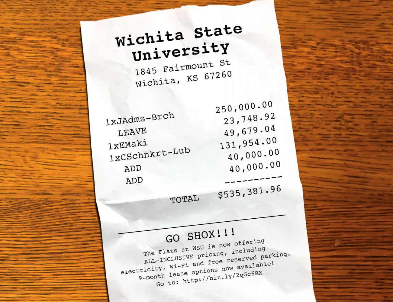 Photo illustration detailing payments made to Wichita State employees who left their positions last school year.