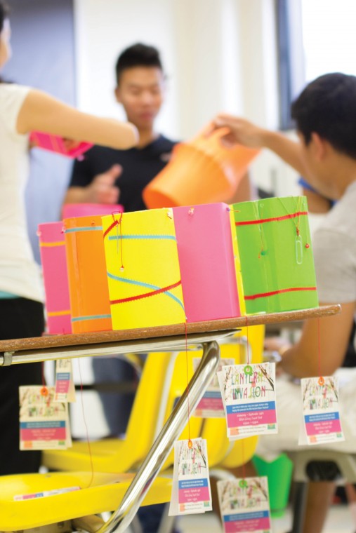 The Vietnamese Student Association preparing lanturns for their big traditional Mid-Autumn Moon Festival event Wednesday in front of Ablah.
