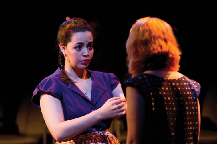 Esme Banuelos (Left) plays as Rosalinda and Jami Mumma (Right) plays as Nancy in the play Fleeing Blue written by Milta Ortiz and directed by Ed Baker.
