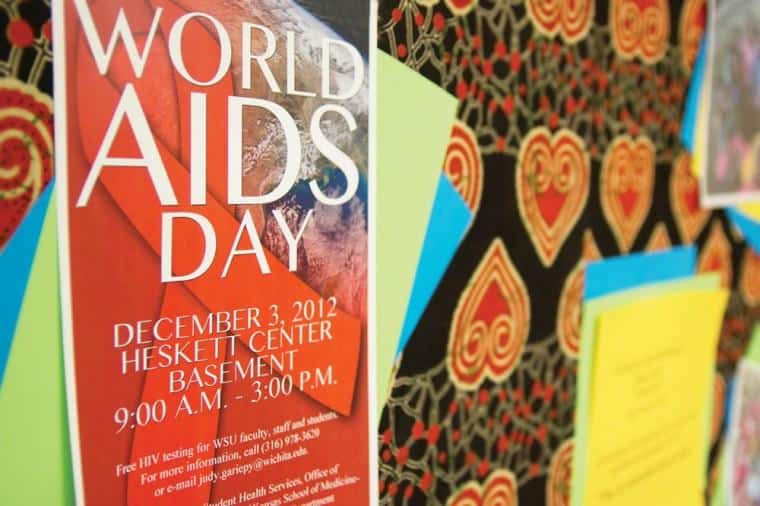 Decorated bulletin found in Student Health Center to promote free HIV tesing in the Heskett Center Monday.

