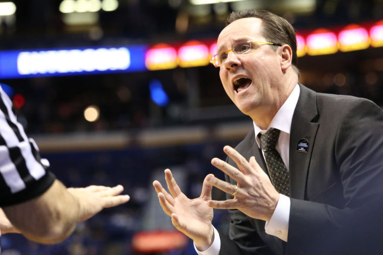 Wichita State coach Gregg Marshall disputes a call against Missouri State. 
