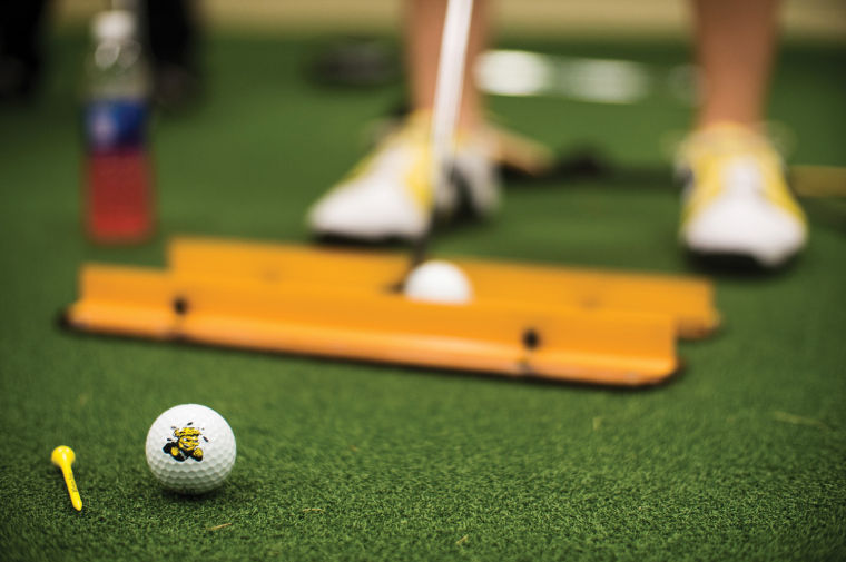 WSU golf team practicing at the Braeburn golf facility.