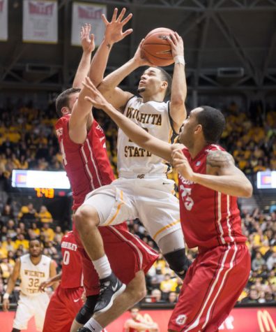 Sophomore Fred VanVleet soars towards the basket during last weeks game against Bradley University at Charles Koch Arena. VanVleet led the Shockers with 22 points on 7-of-10 shooting as the Shockers remain undefeated at 19-0.