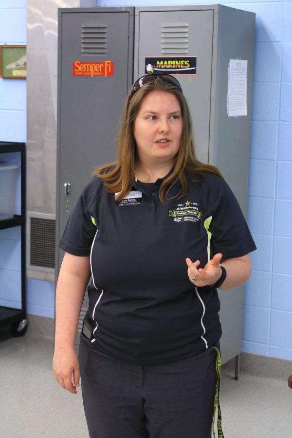 Lisa Garcia, a clinical educator in the physical therapy department, talks about how the cadaver lab is used by students on Tuesday.