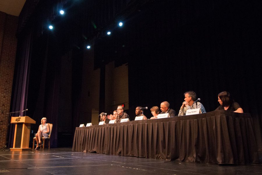 Wichita State and community officials fill a panel Wednesday regarding campus safety following a homicide at Fairmount Towers Aug. 8.