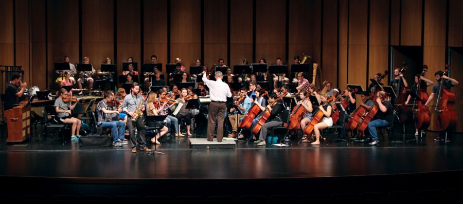 The Wichita State Symphony Orchestra rehearses Tuesday for a performance at 7:30 p.m. Thursday at Miller Concert Hall.