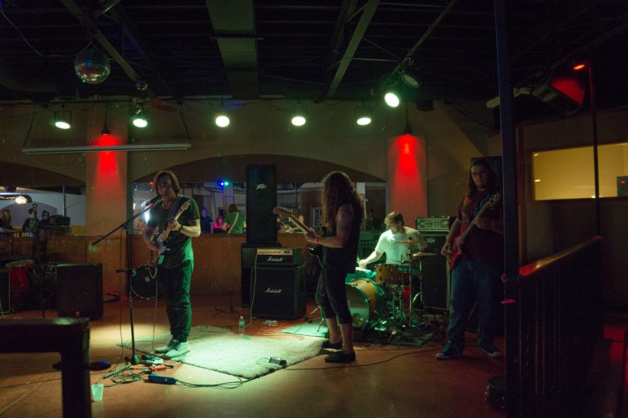 Animal Parade performs Saturday at El Vaquuero during this year’s ICT Fest. The band consists of Taylor Harding — a WSU senior — on the drums, Evan Ogborn as the lead guitar player, Stephen Bishop as the vocalist and rhythm guitar player and Nathan Sizemore on the bass.