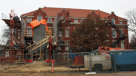 One of Wichita State’s oldest buildings, Fiske Hall, is getting an elevator and exit stairwell, which should be complete mid-spring.