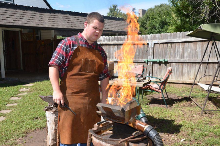 Jacob Hoggatt works on a blacksmithing project in 2016.