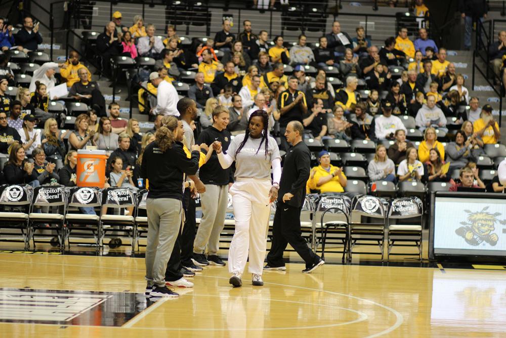 Bridgette Gordon, assistant coach for the women’s basketball team, is introduced at Shocker Madness.