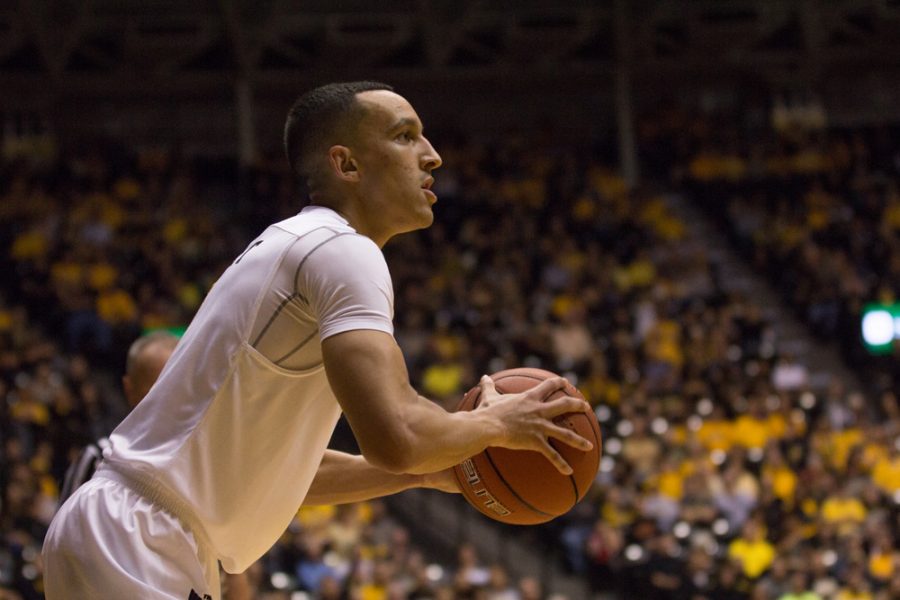 Freshman Landry Shamet looks for an open man Saturday afternoon against Augusta Jaguars at Charles Koch Arena. The Shockers went on to win 73-67.