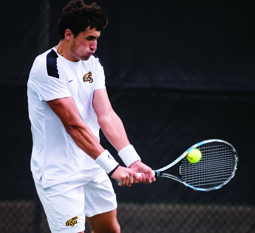 Junior Jocelyn Devilliers strikes the ball during the MVC semi-finals match against Illinois State last March.