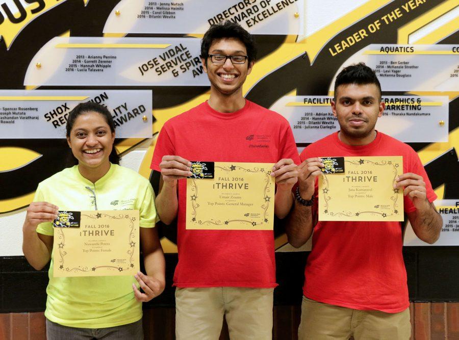 Nuwanthi Perera, Umair Zoumy and Jana Kumaravel are the top three students in the iThrive competition. All three received a $50 gift card to the bookstore. 