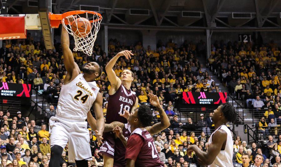 Wichita+State+center+Shaquille+Morris+%2824%29+hits+a+dunk+off+a+rebound+in+the+first+half+against+Missouri+State.+%28Feb.+9%2C+2017%29