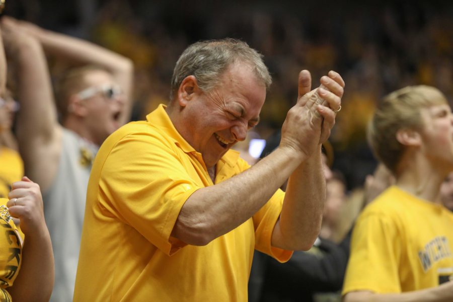 A Wichita State fan cheers during the Shockers win over Northern Iowa. (Feb. 18, 2017)