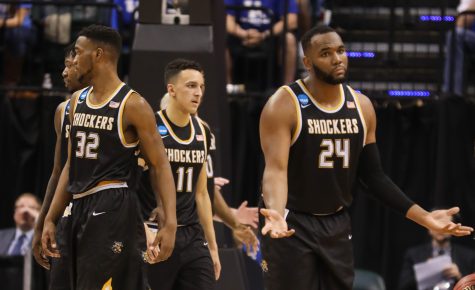 Wichita State center Shaquille Morris gestures after being fouled against Kentucky  during the second half in the second round of the NCAA Tournament in Indianapolis. (Mar. 19, 2017)