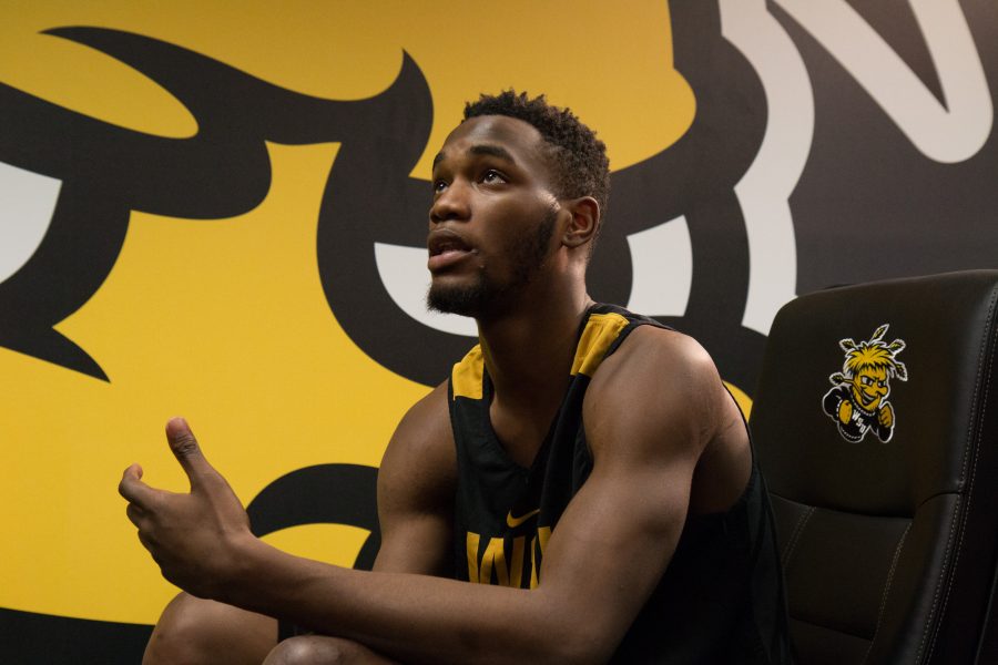 Wichita+State+forward+speaks+to+media+after+being+named+first+team+all-MVC.