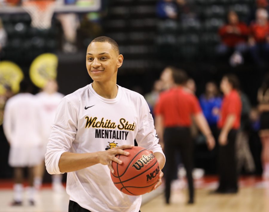 Wichita State’s C.J. Keyser smiles while warming up before the NCAA Tournament first round game against Dayton in Banker Life Fieldhouse in Indianapolis. (Mar. 17, 2017)