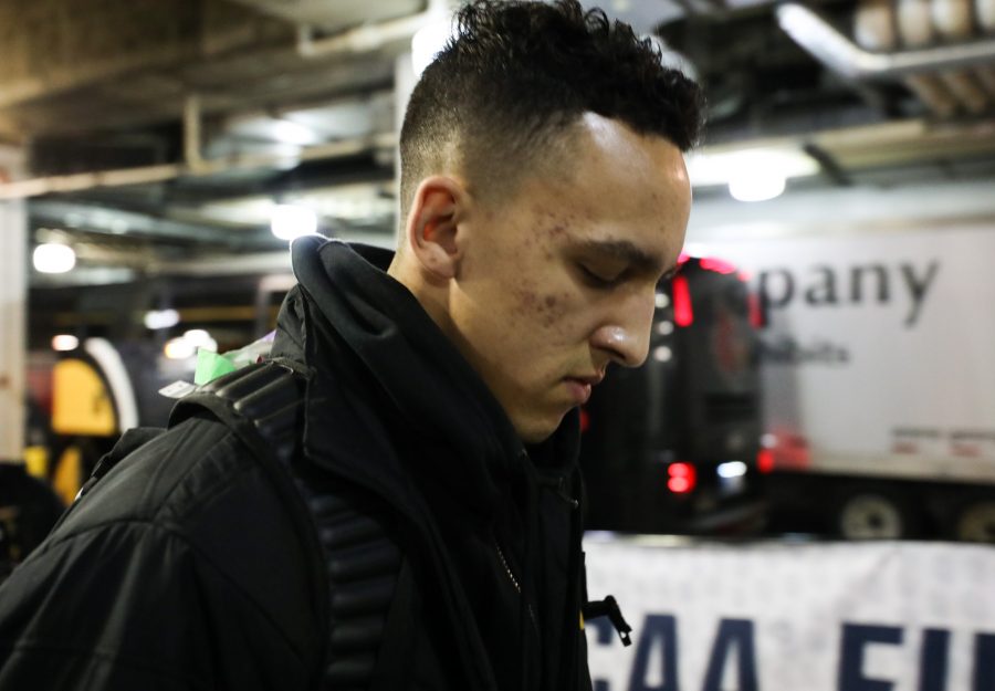 Wichita State’s Landry Shamet enters Bankers Life Fieldhouse in Indianapolis on Friday afternoon before the NCAA Tournament game against Dayton. (Mar. 17, 2017)