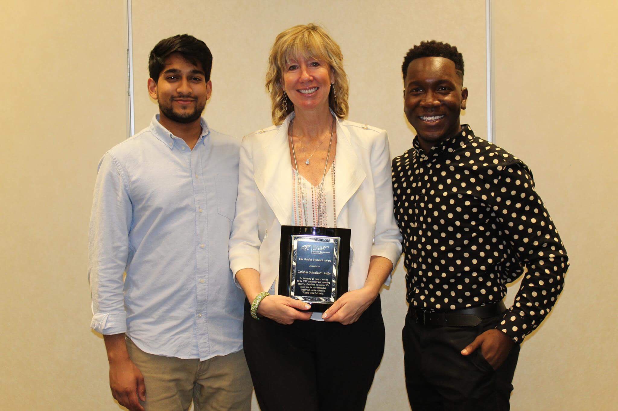 From left to right: Former Student Body Vice President Taben Azad, former Associate Vice President of Student Affairs and Dean of Students Christine Schneikart-Luebbe and former Student Body President Joseph Shepard