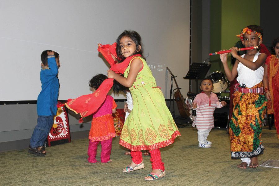 Children dance on stage at the Bengali New Year celebration in Hubbard Hall. This holiday is also known as Pahela Baishakh