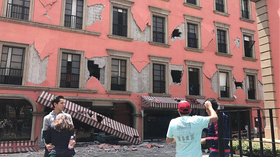 Damage caused by the earthquake in Mexico City, Mexico.
