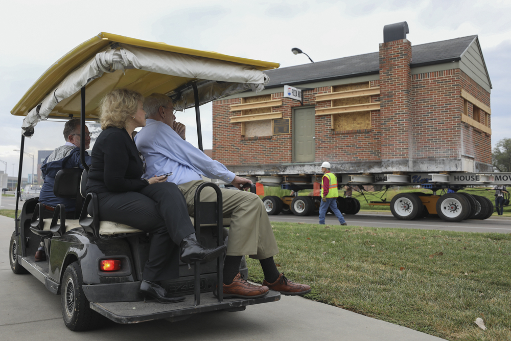 Gayla Carney and Dan Carney watch was the original Pizza Hut is moved from to the innovation campus. 