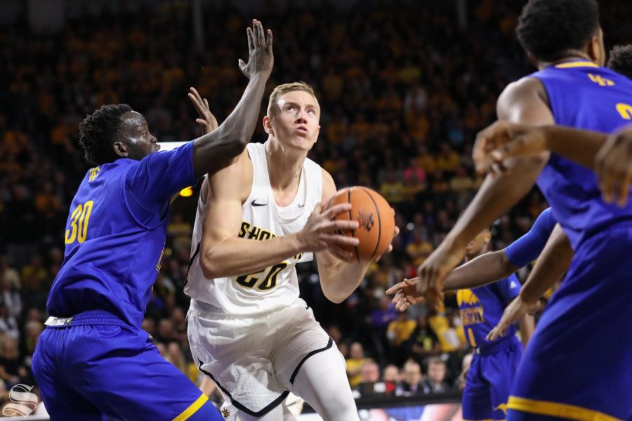 Wichita State center Rauno Nurger looks to the net during their victory over UMKC. (Nov. 10, 2017)