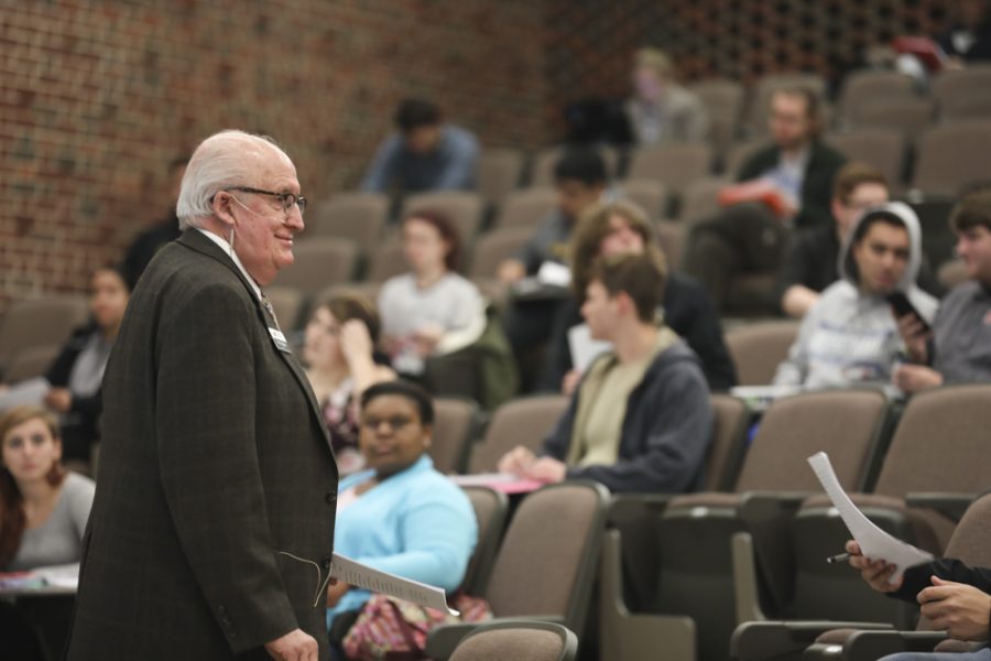 Dr. Ron Matson, dean of the School of Liberal Arts and Sciences, engages with his Men and Masculinity class.