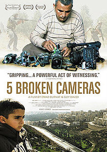 “5 Broken Cameras” was shot by a Palestinian civilian, Emad Burnat, living in the small farming village Bil’in, which is surrounded by occupied territory.