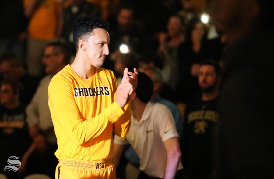 Wichita State guard Landry Shamet is announced to the crowd before the game between the Wichita State Shockers and the Temple Owls at Koch Arena.