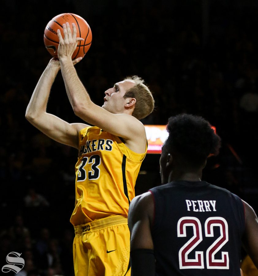 Wichita State guard Conner Frankamp scores a basket during the first half at Koch Arena.