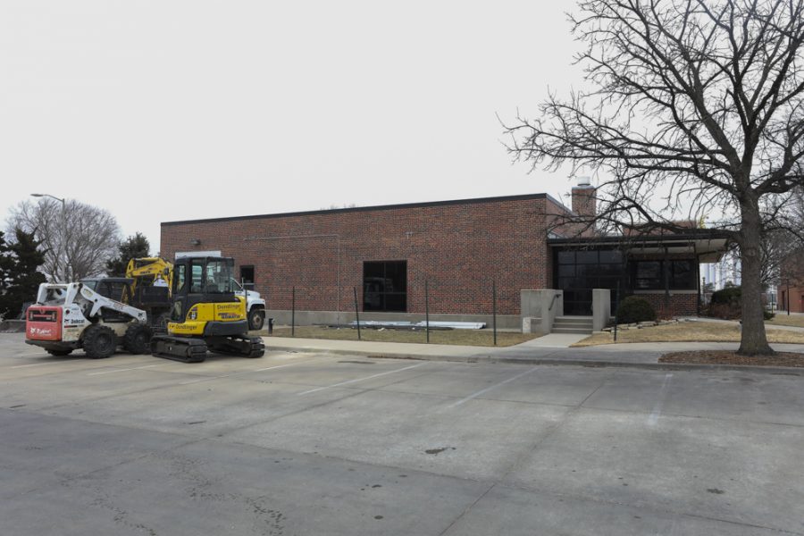 Dondlinger construction equipment in front of the former Printing and Publication Services building, that will be the site of a new k through 12 private school.