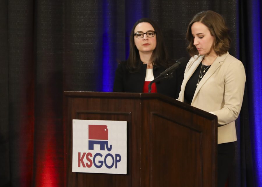 Student+Body+President+Paige+Hungate+asks+a+question+to+the+candidates+during+the+inaugural+Republican+gubernatorial+debate+hosted+by+the+The+Kansas+Republican+Party+at+the+Wichita+Hyatt+Regency.+%28Feb.+17%2C+2018%29