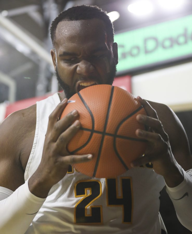 Wichita State center Shaquille Morris reacts to a team foul Tulane Green Wave during the first half at Koch Arena.