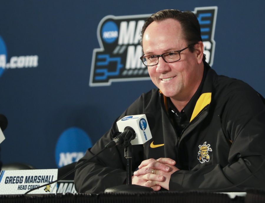 March 15, 2018: Gregg Marshall  answers questions from the media during the press conference, Thursday March 15, 2018, in San Diego.