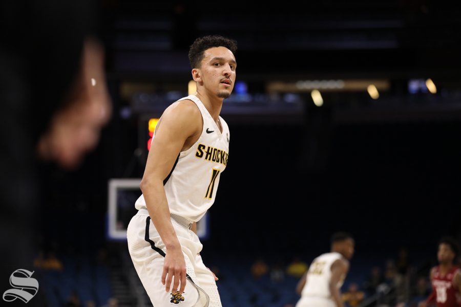 Wichita State guard Landry Shamet looks on during the Shockers victory over Temple in the American Conference Tournament quarter-finals.