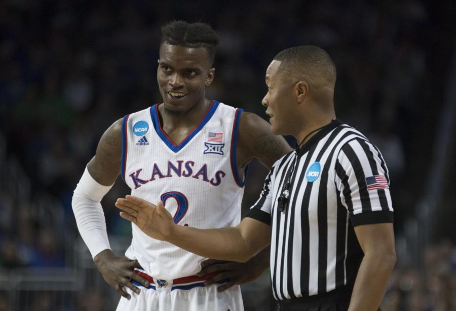 Lagerald Vick speaks with a referee during the game against Seton Hall in the second round of the NCAA Tournament.
