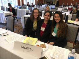 From left to right: Cynthia Matson, Shivani Nagrecha, and Stella Yang  received Outstanding Delegation Awards for their work at the UN conference.