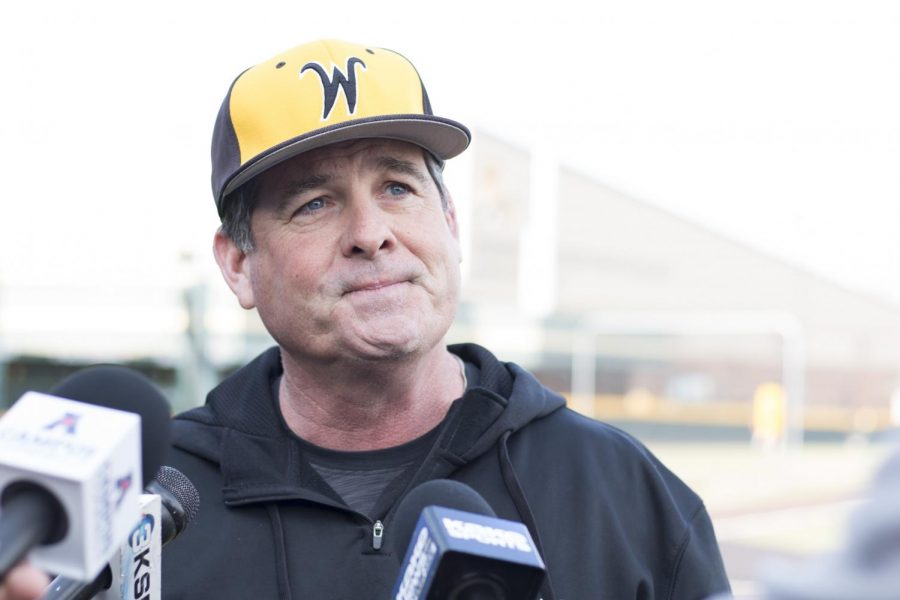 Head Coach Todd Butler is interviewed during baseball media day.