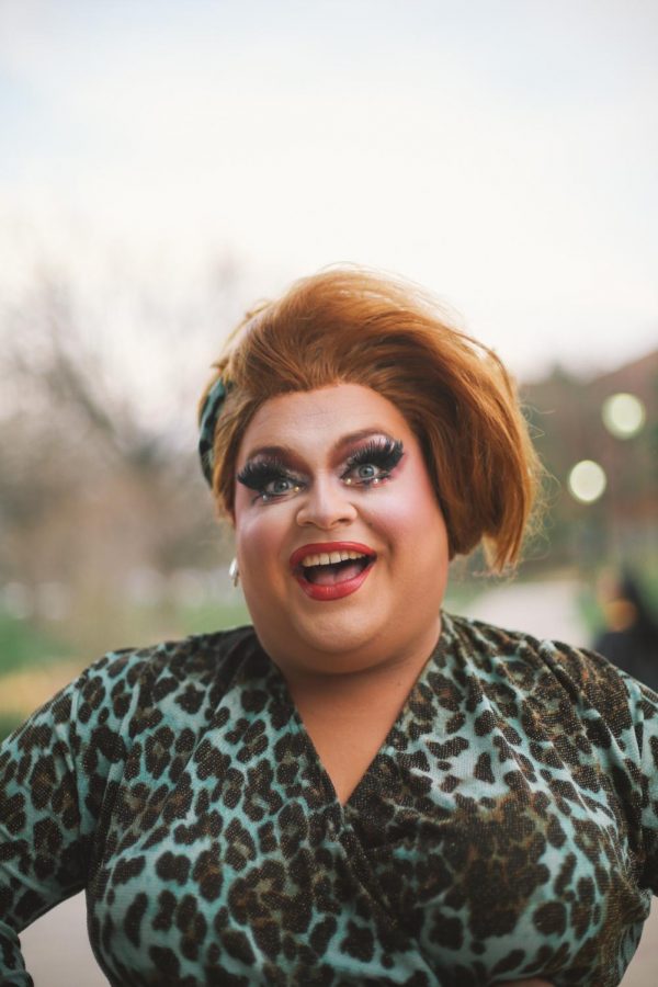 Ginger Minj, past star of Ru Pauls drag race, poses for a photo before the 2018 annual WSU drag show that took place on Friday night.