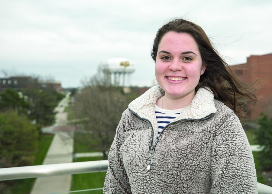 Student Body Vice President Shelby Rowell stands on the third floor balcony of the Rhatigan Student Center Sunday. 
