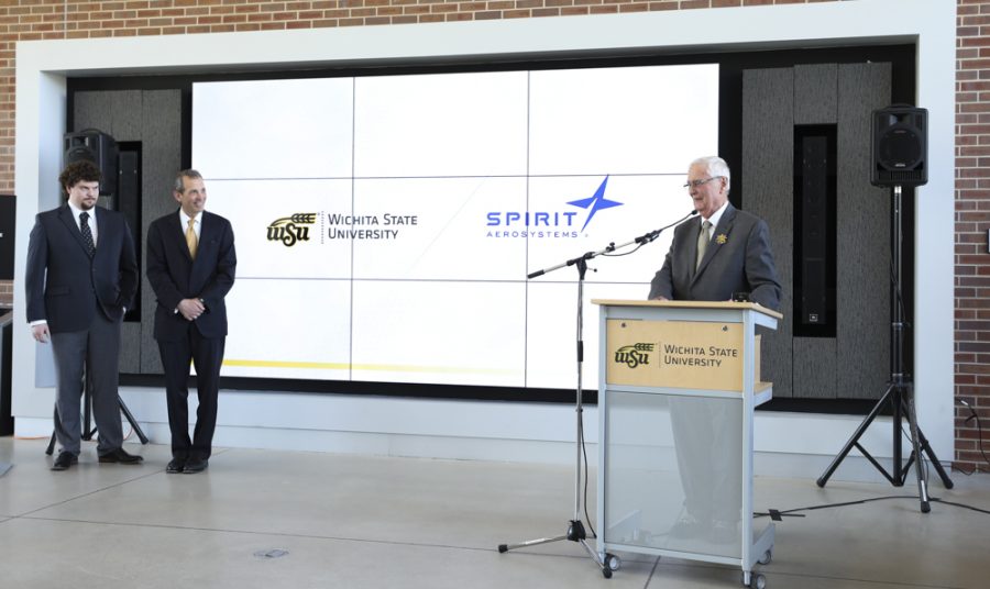 Wichita State President John Bardo announces a partnership building with Spirit AeroSystems and Wichita State University.
