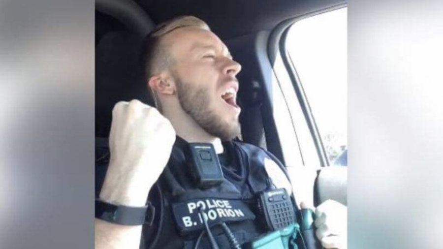 Wichita State police officer Brandon Dorian lip-syncs in a video that appeared on his Facebook page.