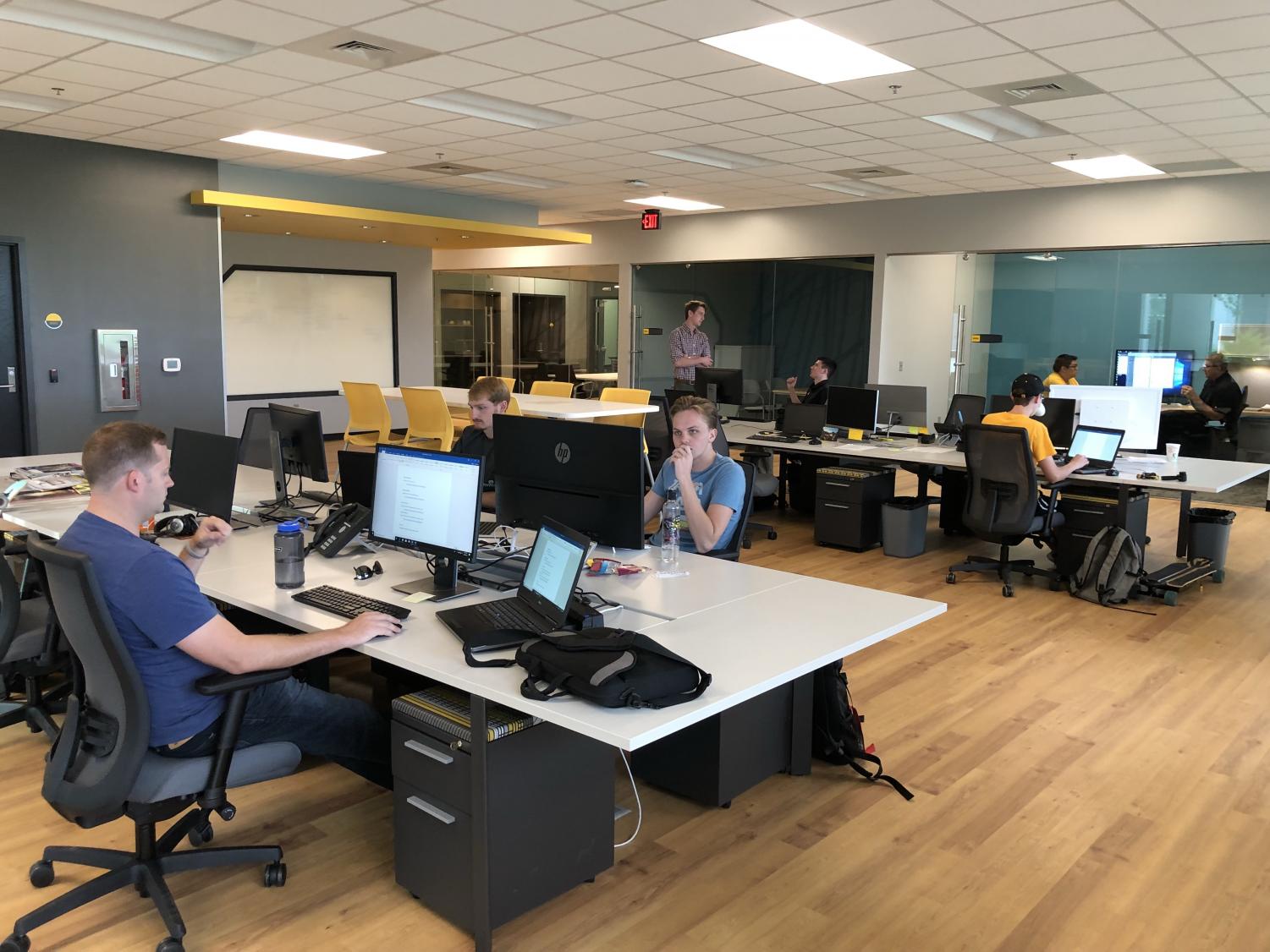 Student analysts conduct research for the U.S. Army’s Aviation and Missile Research, Development and Engineering Center (AMRDEC) Wednesday, Aug. 29 at the FirePoint Innovations Center on Innovation Campus.
