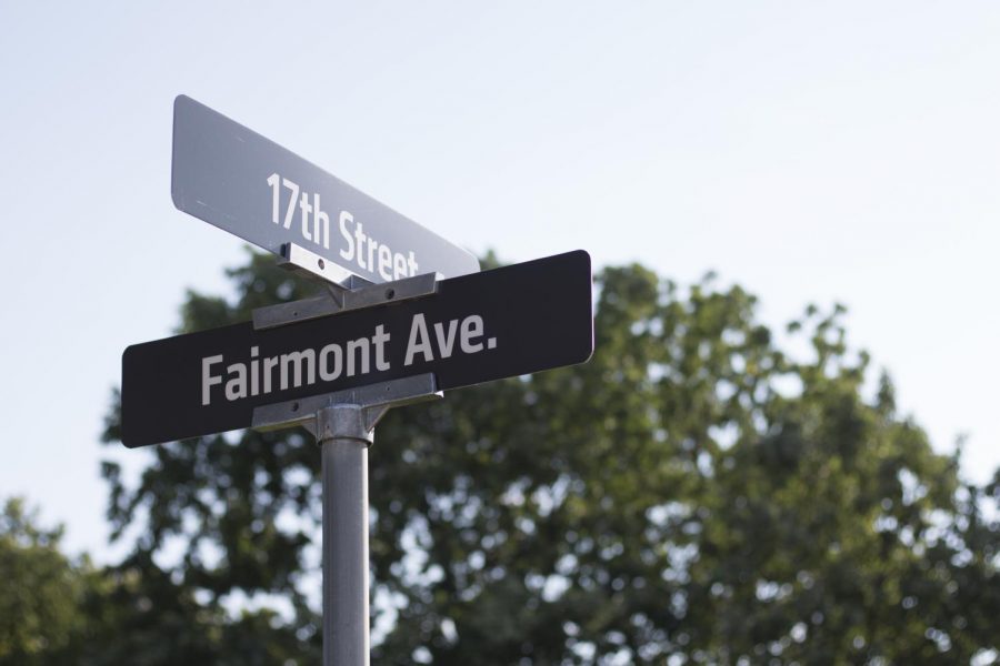 Fairmount is misspelled on street sign near the Wichita State campus entrance on 17th, close to Hillside.