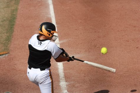 Wichita States Adeline Reese hits a ball during their game against Central Oklahoma on Sept. 30, 2018 at Wilkins Stadium.