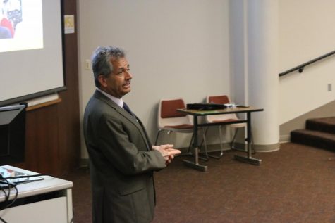 Hamid Hefazi, one of four finalists for dean of the College of Engineering at WSU, speaks to faculty and staff about his qualifications for the position. Hefazi currently serves as the Aerospace Engineering Department head at Florida Institute of Technology.