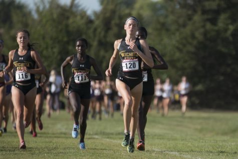 Rebekah Topham leads the pack while competing in the 4000 M during the J.K. Gold Classic, Saturday, Sept. 1, 2018. 