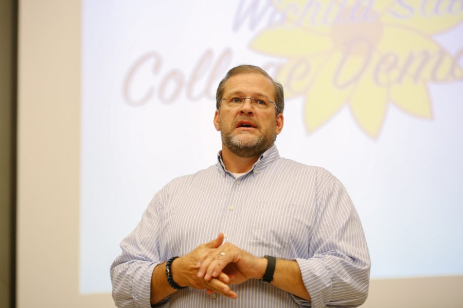 James Thompson spoke at Wichita State on Tuesday evening, hosted by the WSU College Democrats.